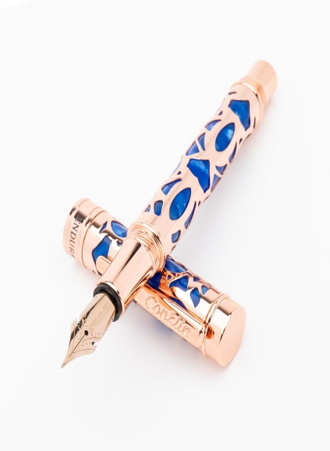 Conklin Endura Deco Crest Fountain Pen in Blue, Medium Nib, Premium Writing Instrument - Image 1