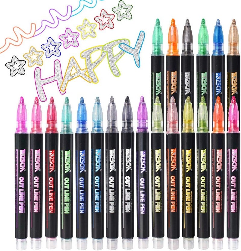 ZSCM QUALITY DECIDES THE FUTURE Stocking Stuffers, Shimmer Outline Glitter Markers, Chriatmas Stocking Stuffers Gifts Trendy Stuff, 21 Super Squiggles Metallic Glitter Pens For Chriatmas Gifts - Image 1