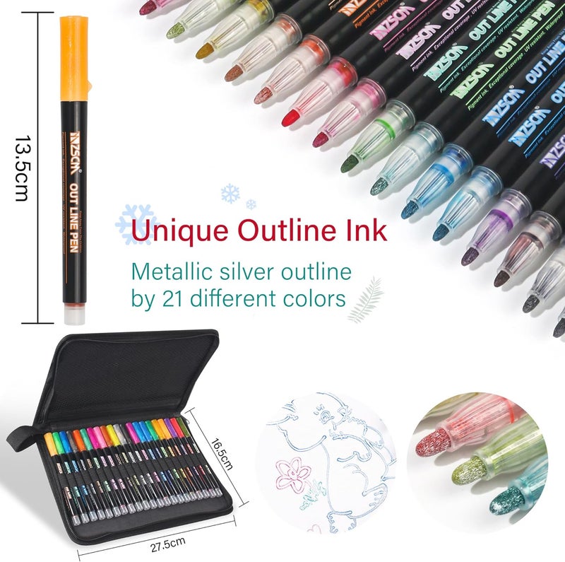 ZSCM QUALITY DECIDES THE FUTURE Stocking Stuffers, Shimmer Outline Glitter Markers, Chriatmas Stocking Stuffers Gifts Trendy Stuff, 21 Super Squiggles Metallic Glitter Pens For Chriatmas Gifts - Image 2