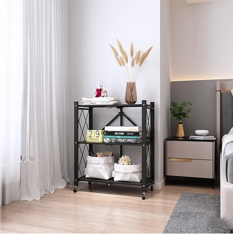 3 - Tier Foldable Freestanding Storage Shelving Unit with Upgraded Wheels for Kitchen, Pantry, Garage and Basement - Image 3