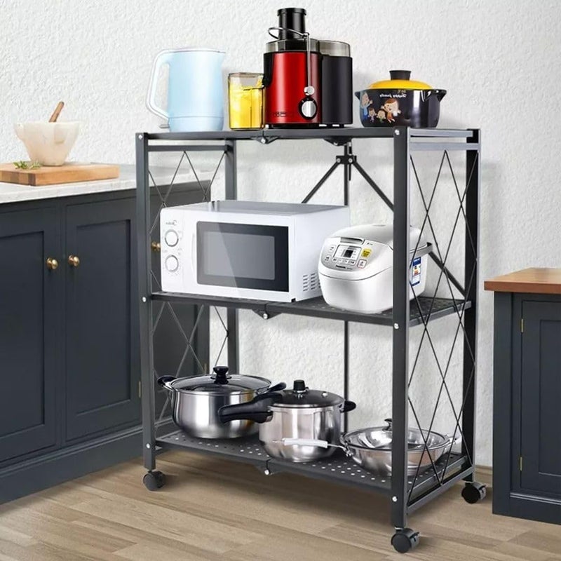 3 - Tier Foldable Freestanding Storage Shelving Unit with Upgraded Wheels for Kitchen, Pantry, Garage and Basement - Image 4