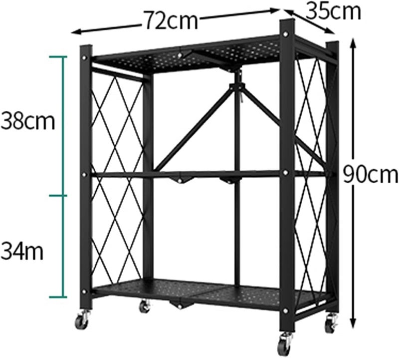3 - Tier Foldable Freestanding Storage Shelving Unit with Upgraded Wheels for Kitchen, Pantry, Garage and Basement - Image 2