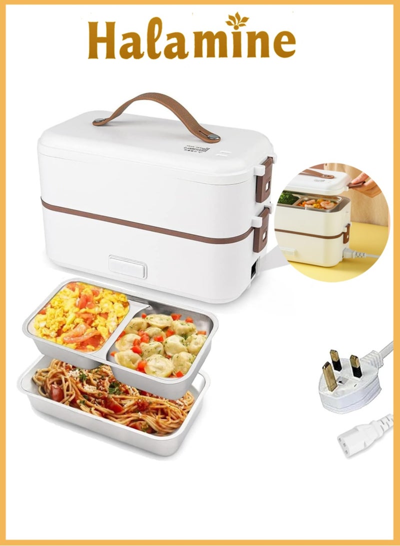 هالامين صندوق غداء كهربائي ، أدوات مائدة كهربائية محمولة 2 طبقات ، 304 ستانلس ستيل 220 فولت (أبيض) - Image 1