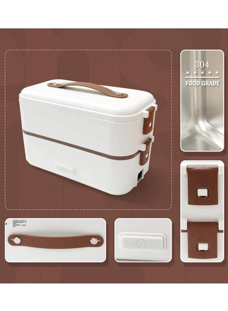 هالامين صندوق غداء كهربائي ، أدوات مائدة كهربائية محمولة 2 طبقات ، 304 ستانلس ستيل 220 فولت (أبيض) - Image 2