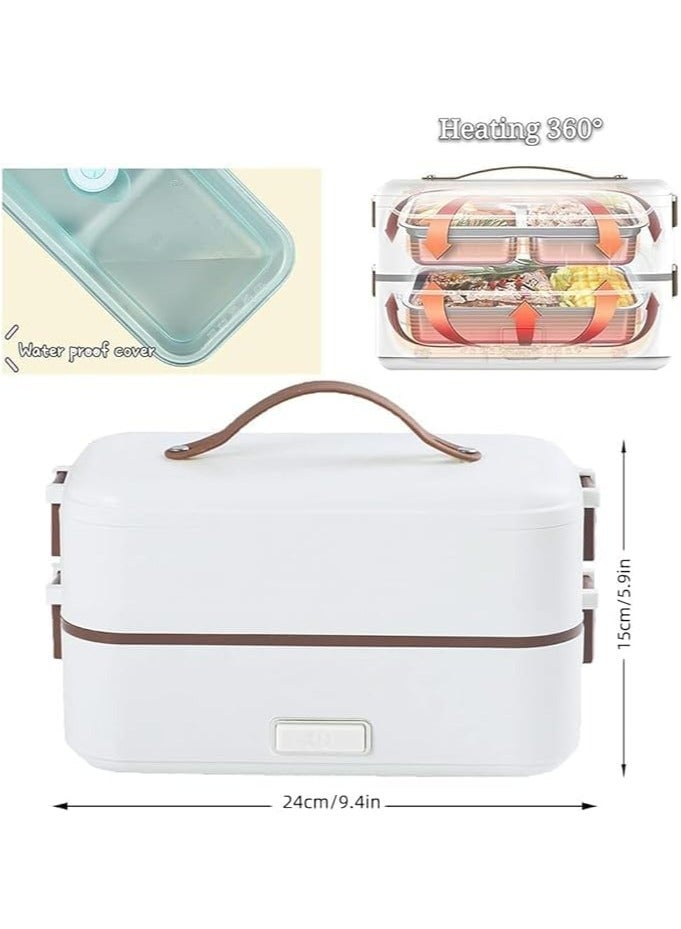 هالامين صندوق غداء كهربائي ، أدوات مائدة كهربائية محمولة 2 طبقات ، 304 ستانلس ستيل 220 فولت (أبيض) - Image 3