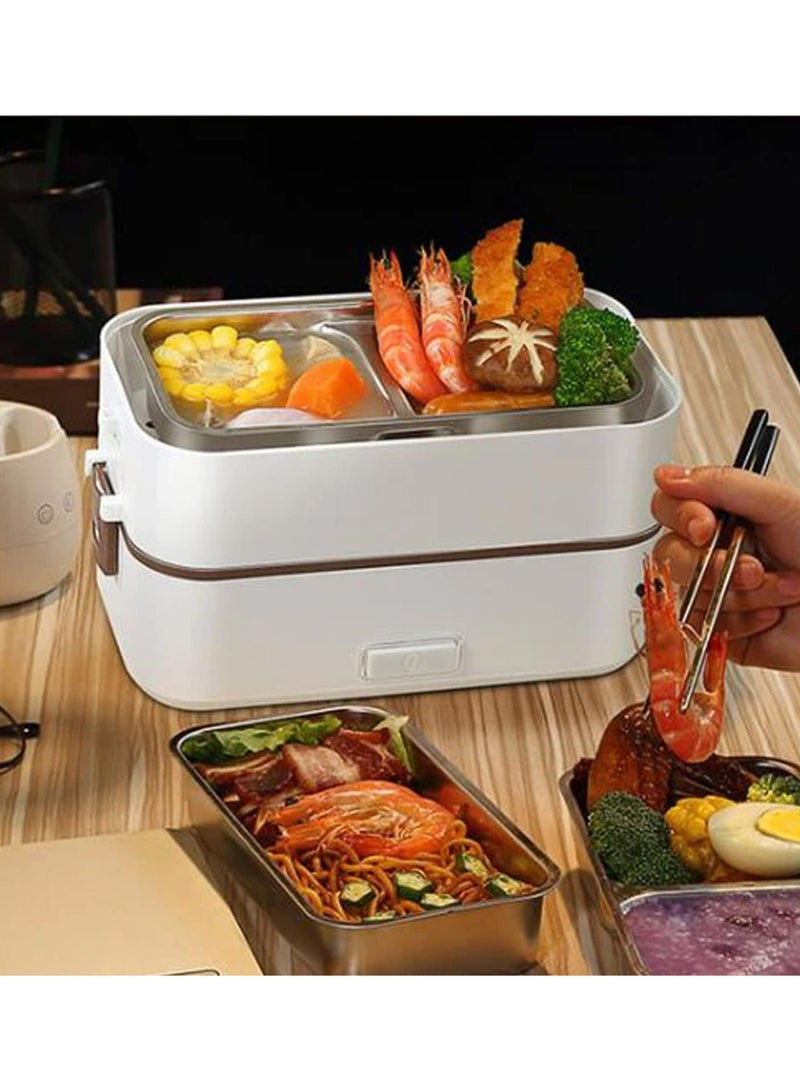 هالامين صندوق غداء كهربائي ، أدوات مائدة كهربائية محمولة 2 طبقات ، 304 ستانلس ستيل 220 فولت (أبيض) - Image 4