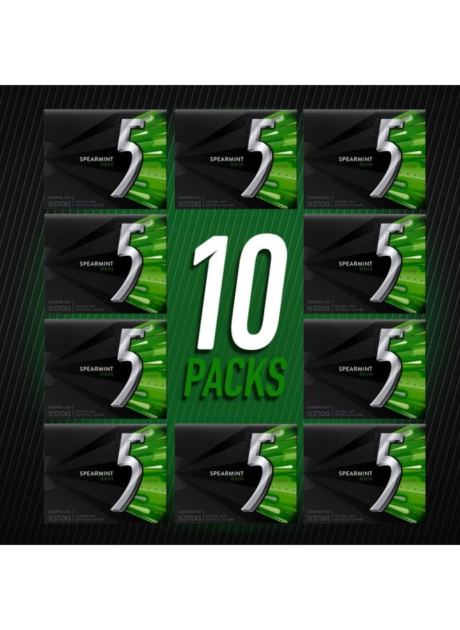 Wrigley's - 5 Gum Spearmint Rain Sugarfree Gum, 15 Piece (10 Pack) - Image 1