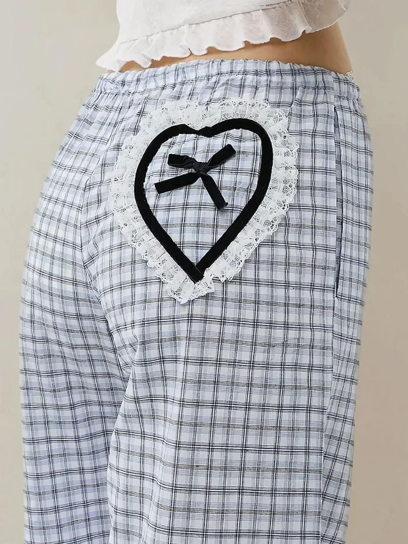 HICCUP Plaid Long Lounge Bottoms with Back Heart Detail