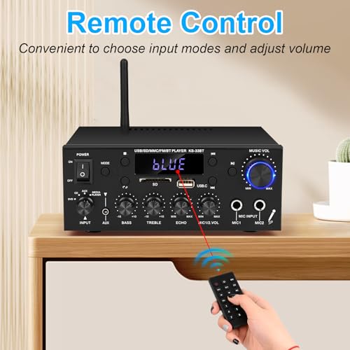Romicta Stereo Audio Amplifier, 2 Channel 500W Bluetooth 5.0 Home Audio Stereo Receiver with FM, Echo, AUX, USB, SD, MIC Inputs, Power Amplifier for Passive Speakers and Active subwoofer - Image 5