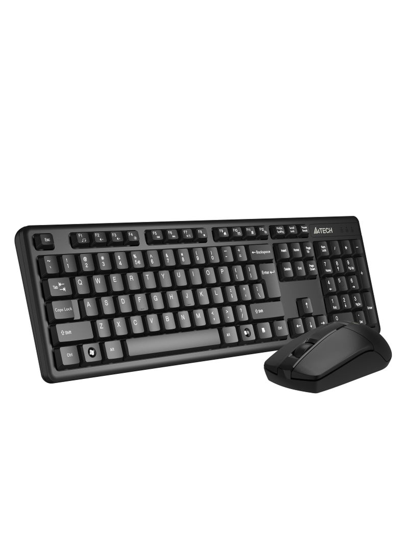 A4TECH WIRELESS KEYBAORD MOUSE COMBO 3330N, 2.4GHz WIRELESS, 12 MULTIMEDIA HOTKEYS, 1200 DPI, LASER INSCRIBED KEYS, BLACK  - Image 1