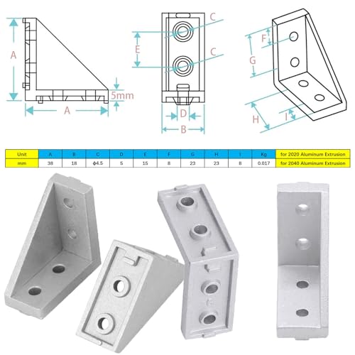 IXGNIJ 20Set 2040 Corner Bracket Connector for 2040 Aluminum Extrusion Accessories Silver 2040 Silver C - Image 3