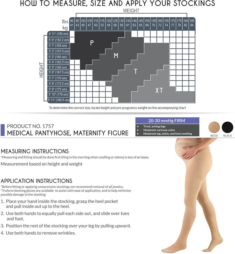 Truform 20-30 mmHg Maternity Compression Pantyhose with Tummy Support for Pregnant Women - Beige, Tall, X-Large - Image 2