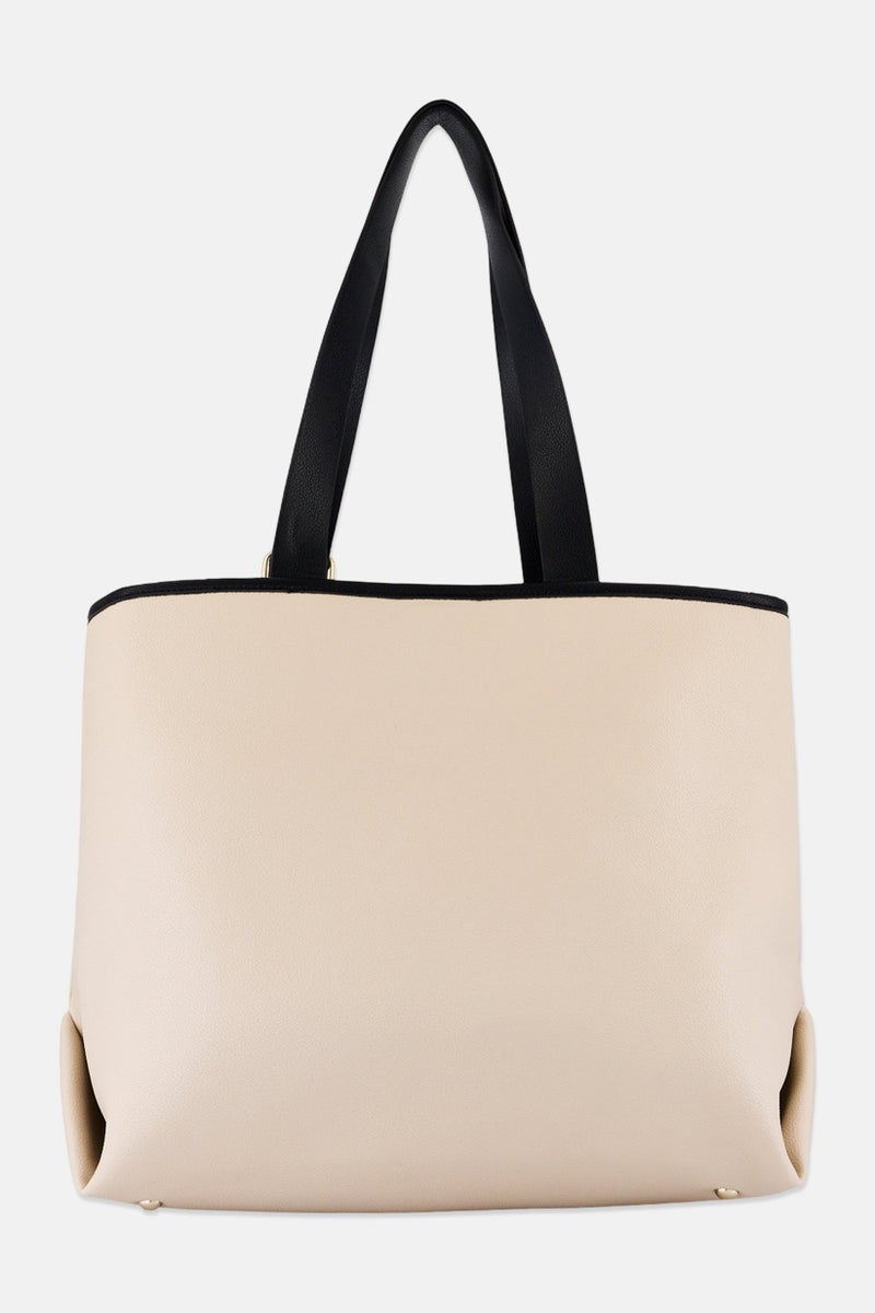 Cavalli Class Women Brand Logo Tote Bag, Beige - Image 4