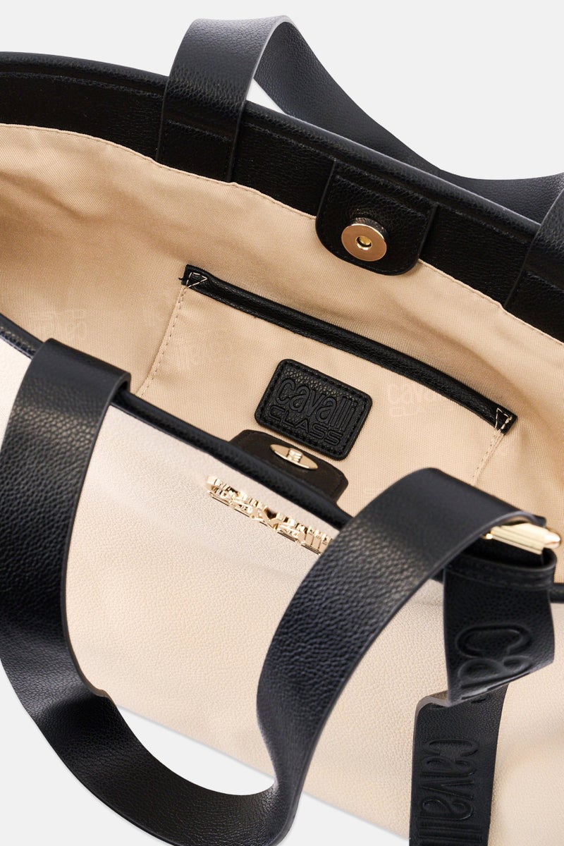 Cavalli Class Women Brand Logo Tote Bag, Beige - Image 5