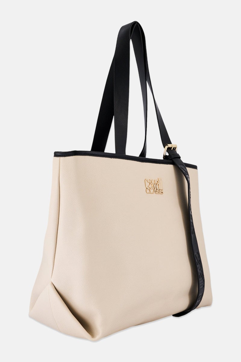 Cavalli Class Women Brand Logo Tote Bag, Beige - Image 3