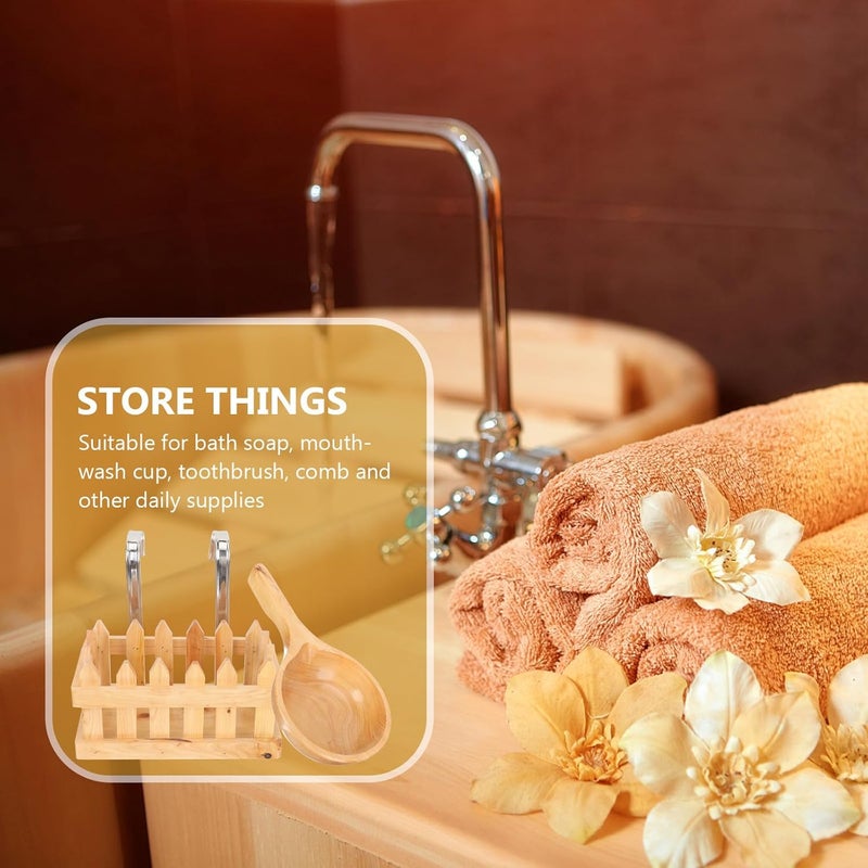 Hemobllo Wooden Bath Bucket Accessories Set with Cedar Water Ladle and Over-the-rim Hanging Storage Basket for Adult Soaking Tub, Bathroom Soap and Shower Supplies Organizer - Image 5