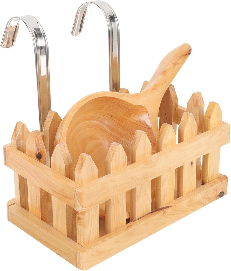 Hemobllo Wooden Bath Bucket Accessories Set with Cedar Water Ladle and Over-the-rim Hanging Storage Basket for Adult Soaking Tub, Bathroom Soap and Shower Supplies Organizer - Image 1