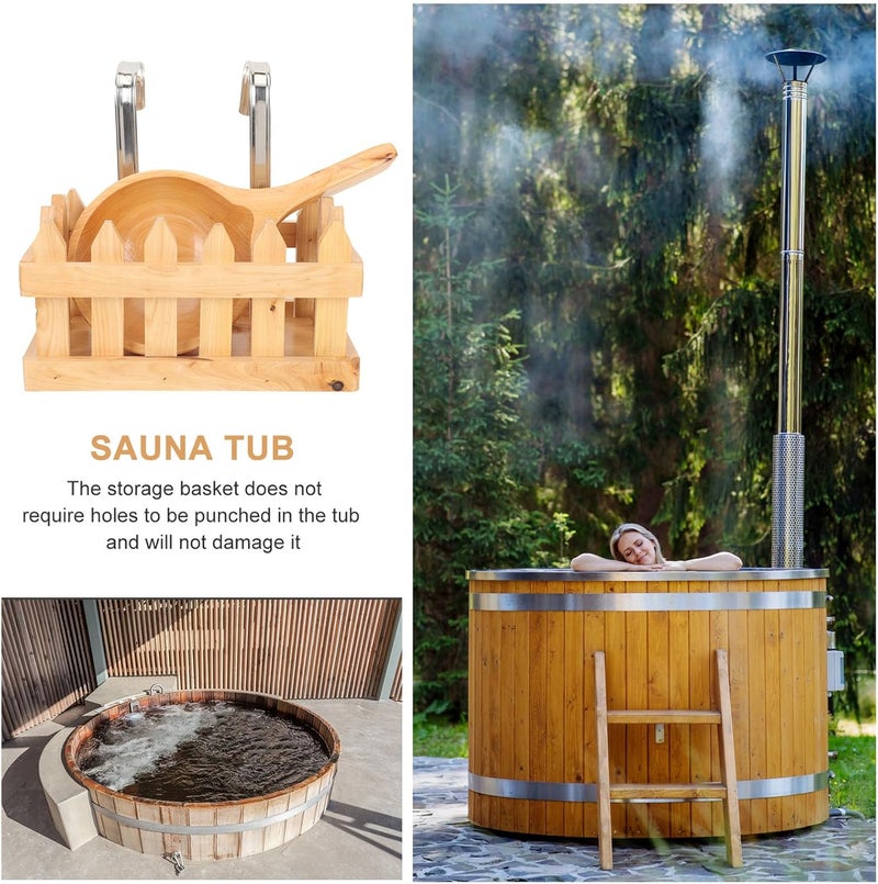 Hemobllo Wooden Bath Bucket Accessories Set with Cedar Water Ladle and Over-the-rim Hanging Storage Basket for Adult Soaking Tub, Bathroom Soap and Shower Supplies Organizer - Image 4