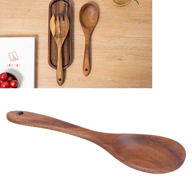 Teak Wood Tableware: Food-Grade Natural Teak, Strong Durable, Easy Clean, Comfortable Handle - Wooden Kitchen Utensils for Home Kitchen Dining - Image 5