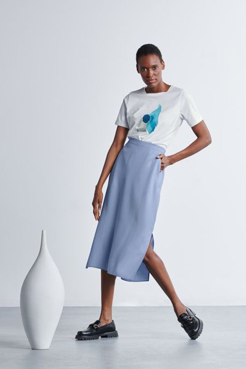 Tchibo Women Plain Slit Hem Midi Skirt, Sky Blue - Image 1