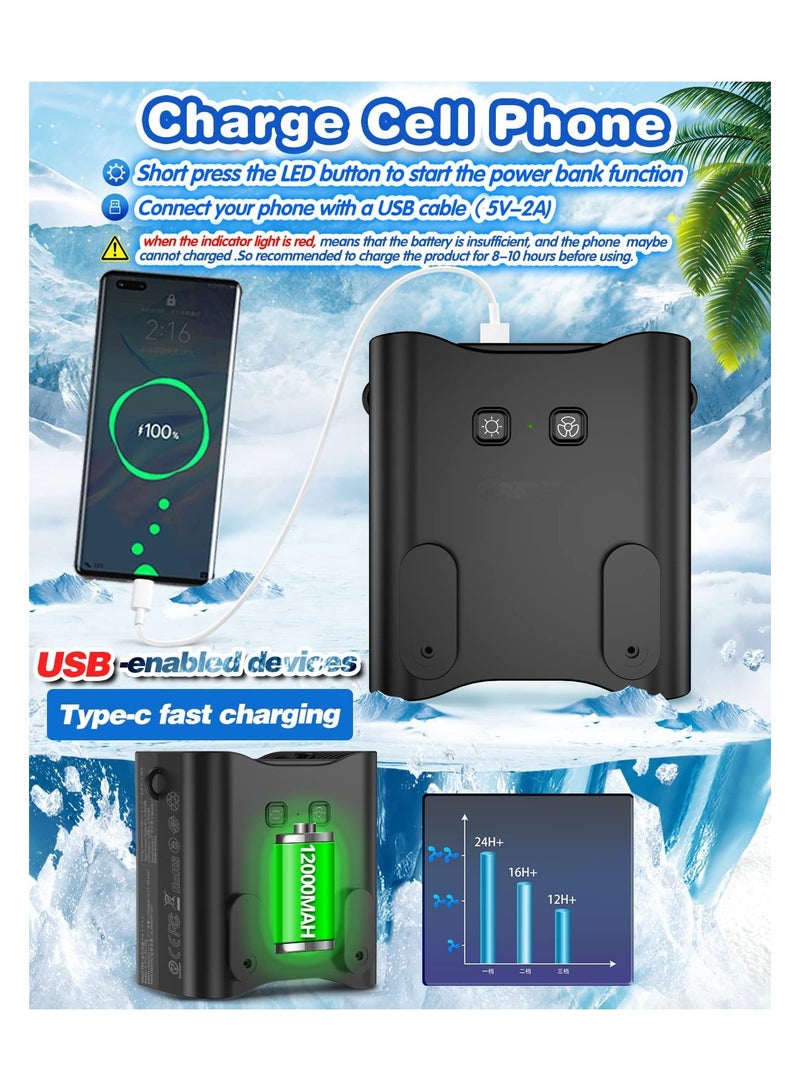 Upgraded Portable Waist Clip Fan/Necklace Fan 12000mAh over 24H Working Time, Strong Airflow, Belt Fan Hand Free Personal Mini Waist Fan for Clothes Shirt Farm Work Hiking - Image 2