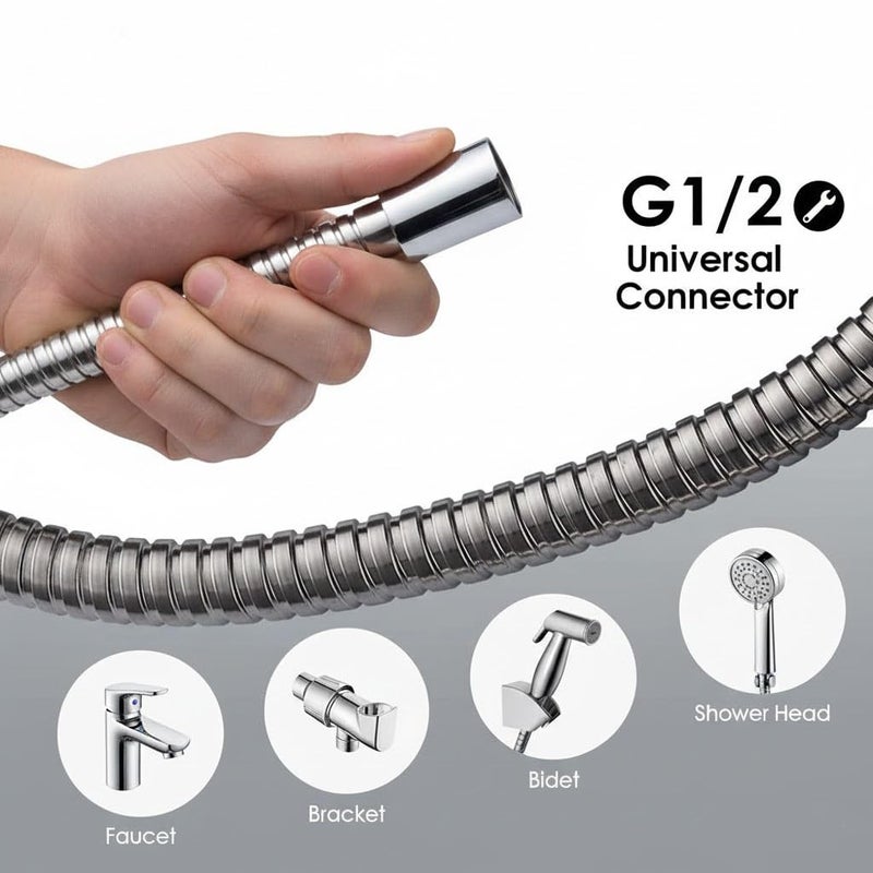 Stainless Steel Shower Hose - 1.5M Metal Shower Connector Flexible 360 Degree Rotation to Prevent Tangling - Shower Link, Rustproof and High Pressure (Silver Chrome, G1/2) - Image 4