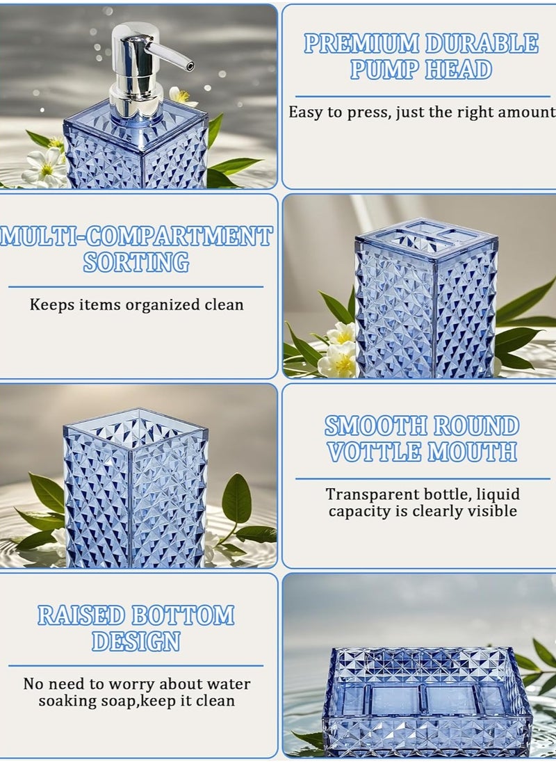 Arabest - Bathroom Accessories Set 4 Pcs, Acrylic Accessory Sets Complete,Lotion Dispenser,Soap Dish,Toothbrush Holder, Toothbrush Cup,Bathroom Decor Set (Blue) - Image 1