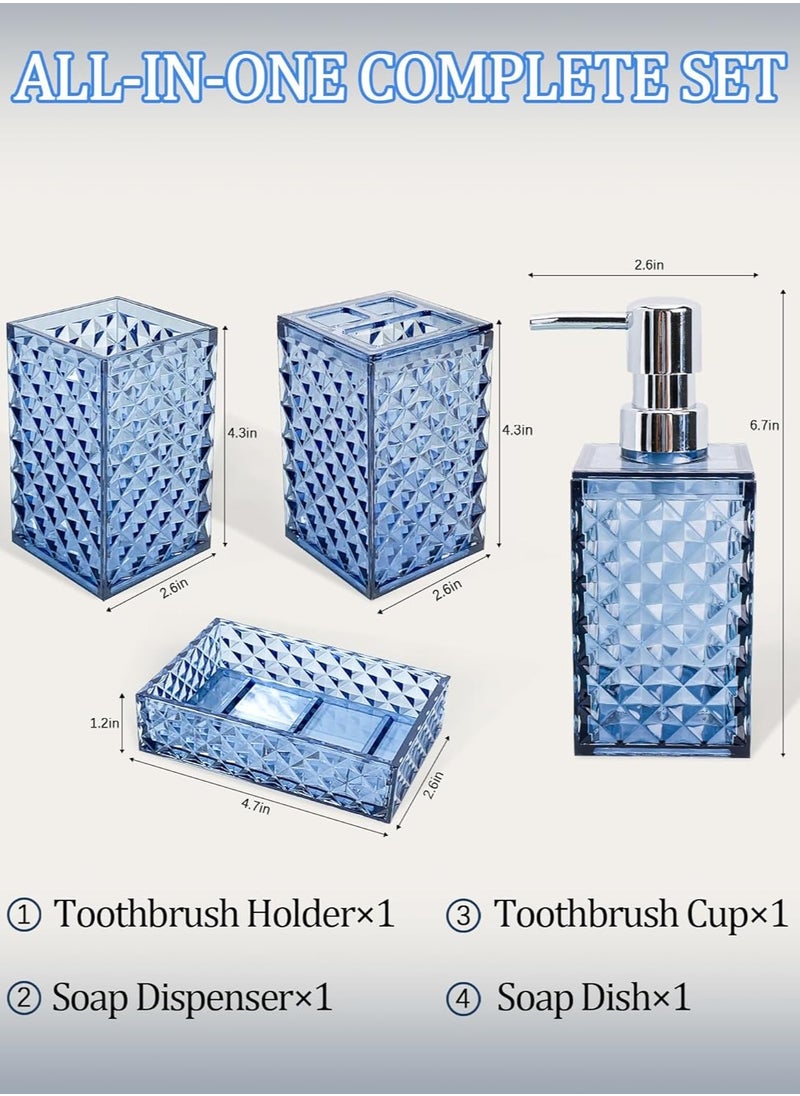 Arabest - Bathroom Accessories Set 4 Pcs, Acrylic Accessory Sets Complete,Lotion Dispenser,Soap Dish,Toothbrush Holder, Toothbrush Cup,Bathroom Decor Set (Blue) - Image 1