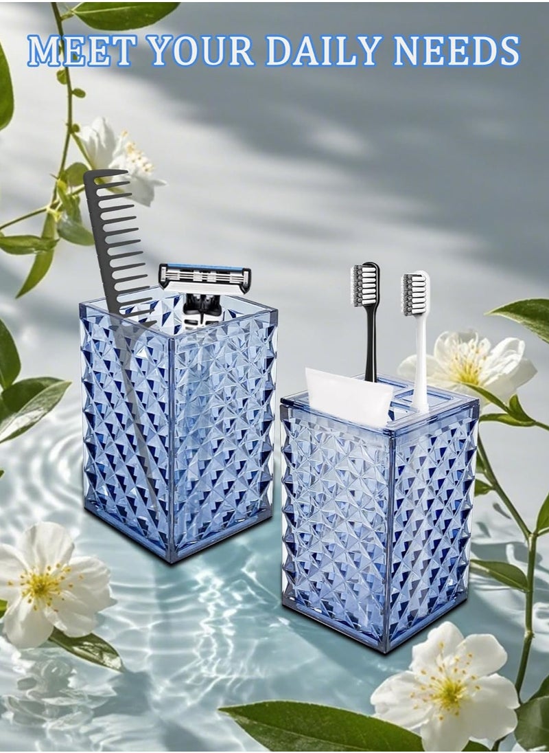 Arabest - Bathroom Accessories Set 4 Pcs, Acrylic Accessory Sets Complete,Lotion Dispenser,Soap Dish,Toothbrush Holder, Toothbrush Cup,Bathroom Decor Set (Blue) - Image 1