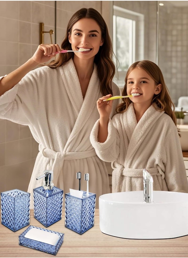 Arabest - Bathroom Accessories Set 4 Pcs, Acrylic Accessory Sets Complete,Lotion Dispenser,Soap Dish,Toothbrush Holder, Toothbrush Cup,Bathroom Decor Set (Blue) - Image 1