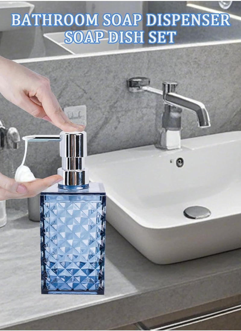 Arabest - Bathroom Accessories Set 4 Pcs, Acrylic Accessory Sets Complete,Lotion Dispenser,Soap Dish,Toothbrush Holder, Toothbrush Cup,Bathroom Decor Set (Blue) - Image 1