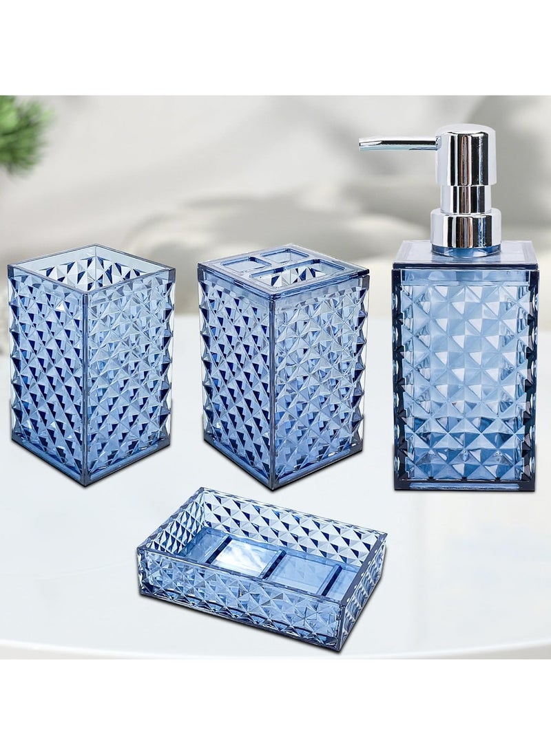 Arabest - Bathroom Accessories Set 4 Pcs, Acrylic Accessory Sets Complete,Lotion Dispenser,Soap Dish,Toothbrush Holder, Toothbrush Cup,Bathroom Decor Set (Blue) - Image 1