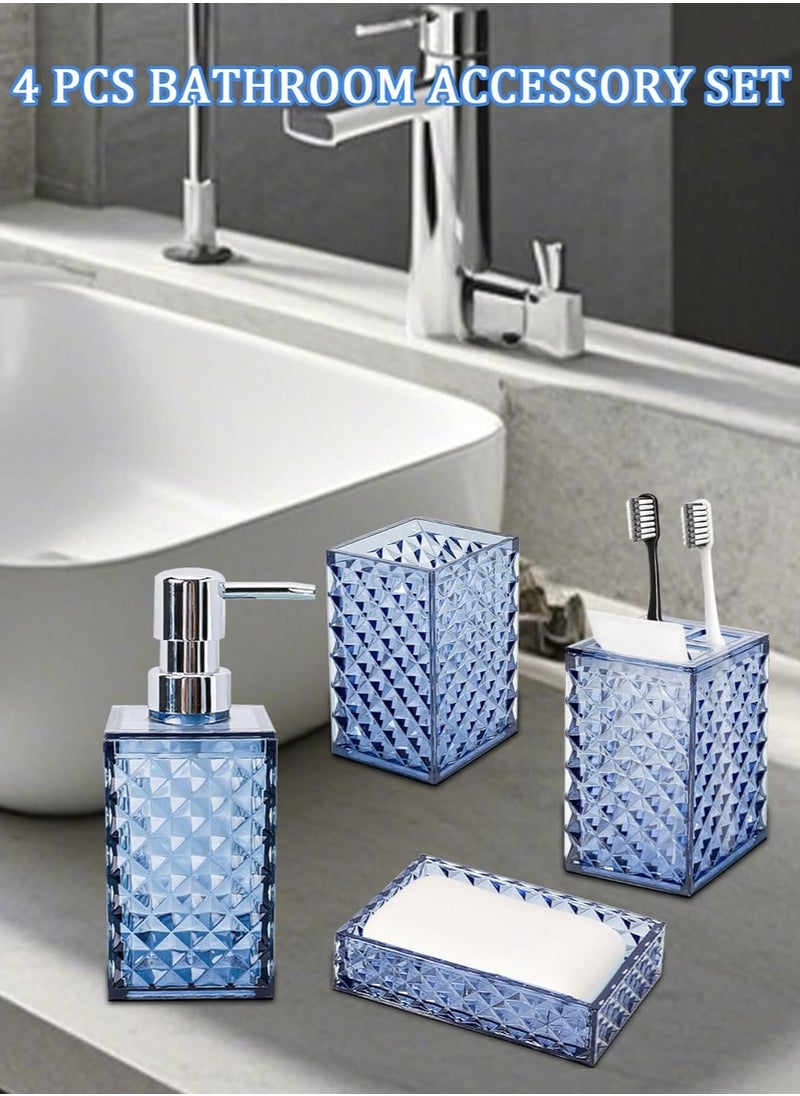 Arabest - Bathroom Accessories Set 4 Pcs, Acrylic Accessory Sets Complete,Lotion Dispenser,Soap Dish,Toothbrush Holder, Toothbrush Cup,Bathroom Decor Set (Blue) - Image 1