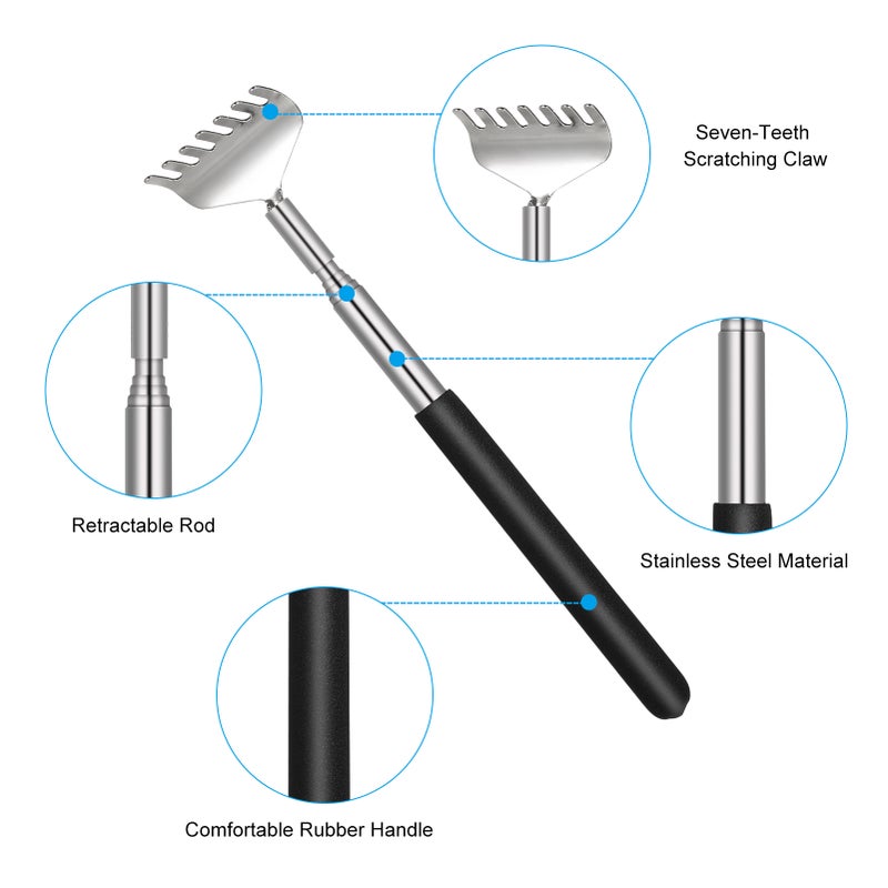 3PCS Retractable Back Scratcher Men Women Portable Extendable Stainless Steel Massager Scratch Tool with Storage Pouch - Image 3