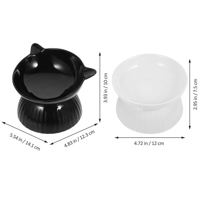 Ceramic Raised Cat Bowl Set With Plastic Base Anti Vomit Feeder Dishwasher Safe - Image 3
