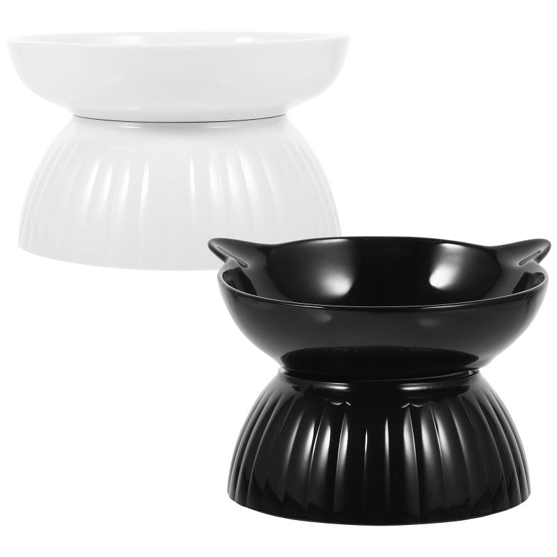 Ceramic Raised Cat Bowl Set With Plastic Base Anti Vomit Feeder Dishwasher Safe - Image 2