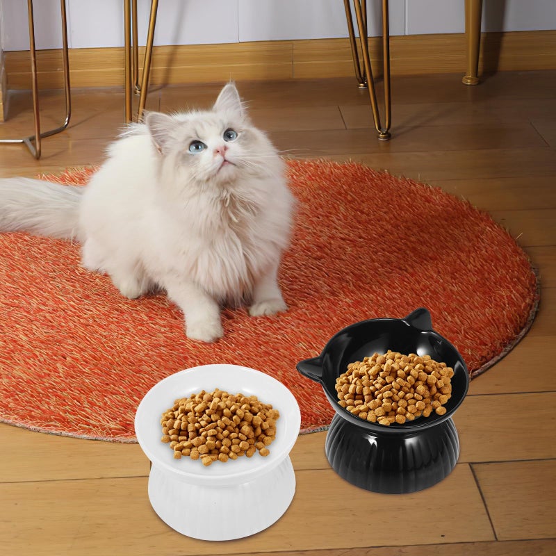 Ceramic Raised Cat Bowl Set With Plastic Base Anti Vomit Feeder Dishwasher Safe - Image 5