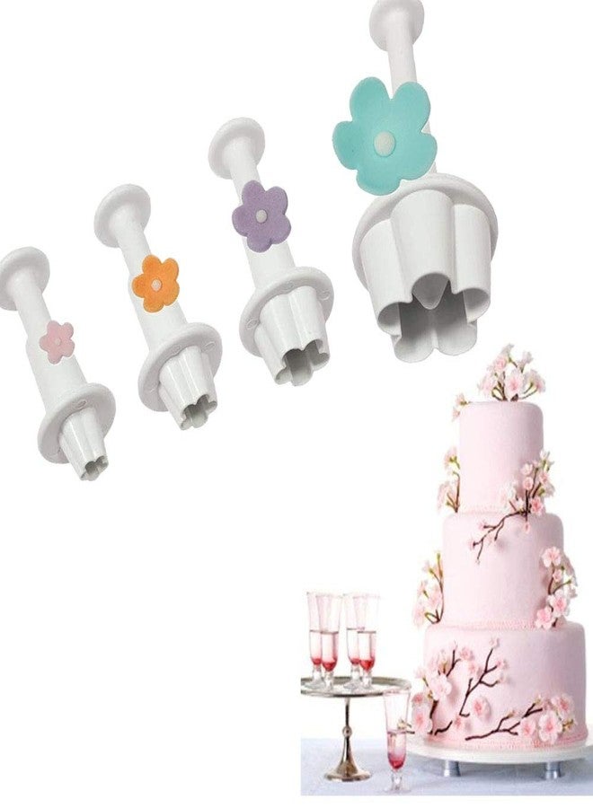FOUR-C 4pc Flower Plunger Cutter Fondant Supplies Cutting Set for Cupcake Decorating - Image 1