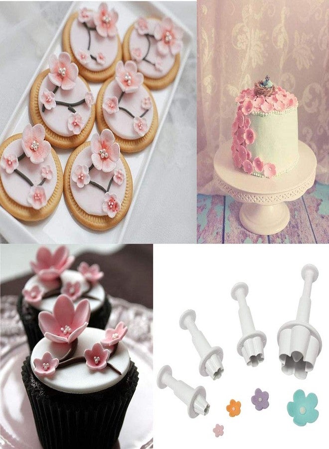 FOUR-C 4pc Flower Plunger Cutter Fondant Supplies Cutting Set for Cupcake Decorating - Image 3