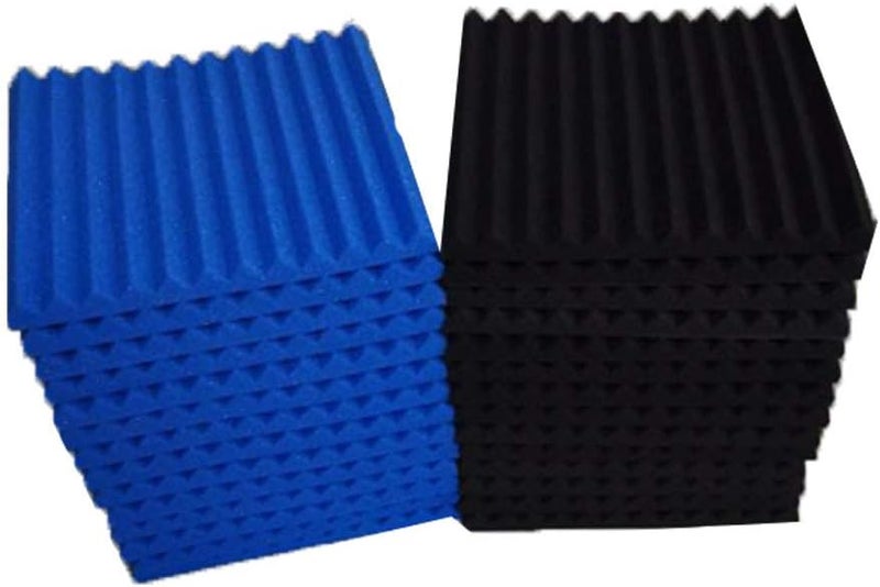 Burdurry 50 Pack Acoustic Panels Soundproof Studio Foam for Walls Sound Absorbing Panels Sound Insulation Panels Wedge for Home Studio Ceiling, 1" X 12" X 12" (Black&Blue) - Image 5