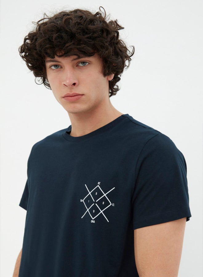 trendyol Navy Blue Regular Cut Logo Printed 100% Cotton Short Sleeve T-Shirt - Image 4