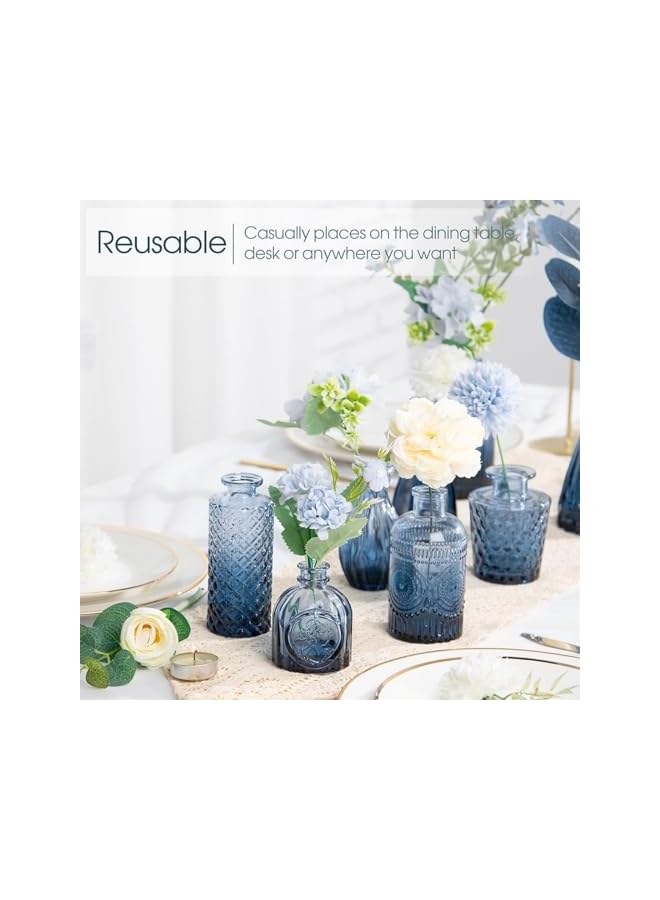 The Bros طقم مزهريات زجاجية 12 قطعة، مزهريات صغيرة للزهور، مزهرية زرقاء للزينة في الحفلات، مزهرية عتيقة صغيرة لتزيين حفلات الزفاف الريفية، ديكور زهور لطاولة المكتب والمنزل - Image 5