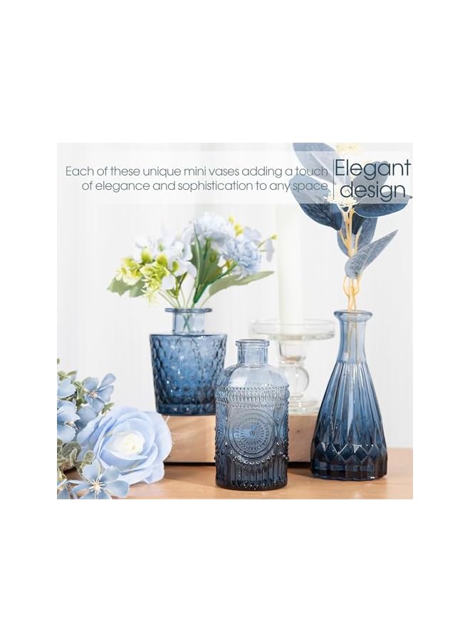 The Bros طقم مزهريات زجاجية 12 قطعة، مزهريات صغيرة للزهور، مزهرية زرقاء للزينة في الحفلات، مزهرية عتيقة صغيرة لتزيين حفلات الزفاف الريفية، ديكور زهور لطاولة المكتب والمنزل - Image 4