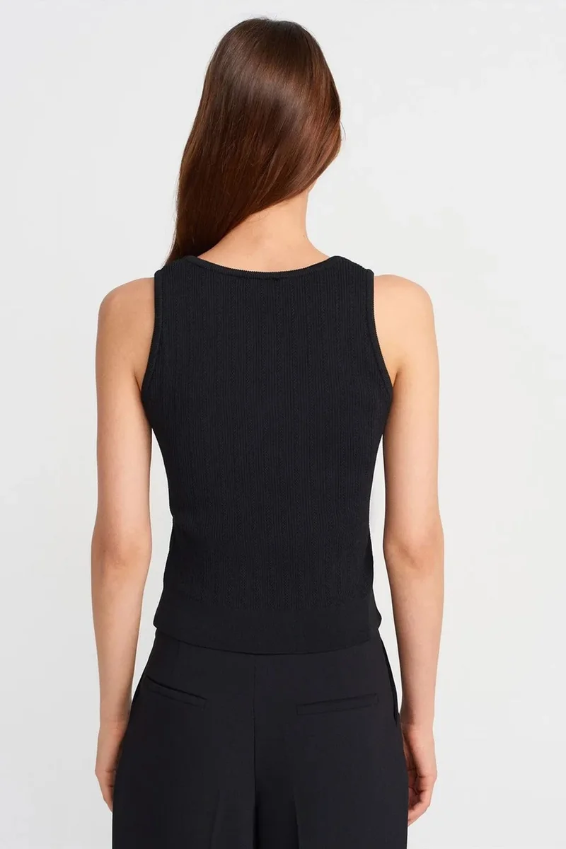 Dilvin Black DILVIN Ribbed Sleeveless Slim-fit Blouse for Women | Best Price UAE