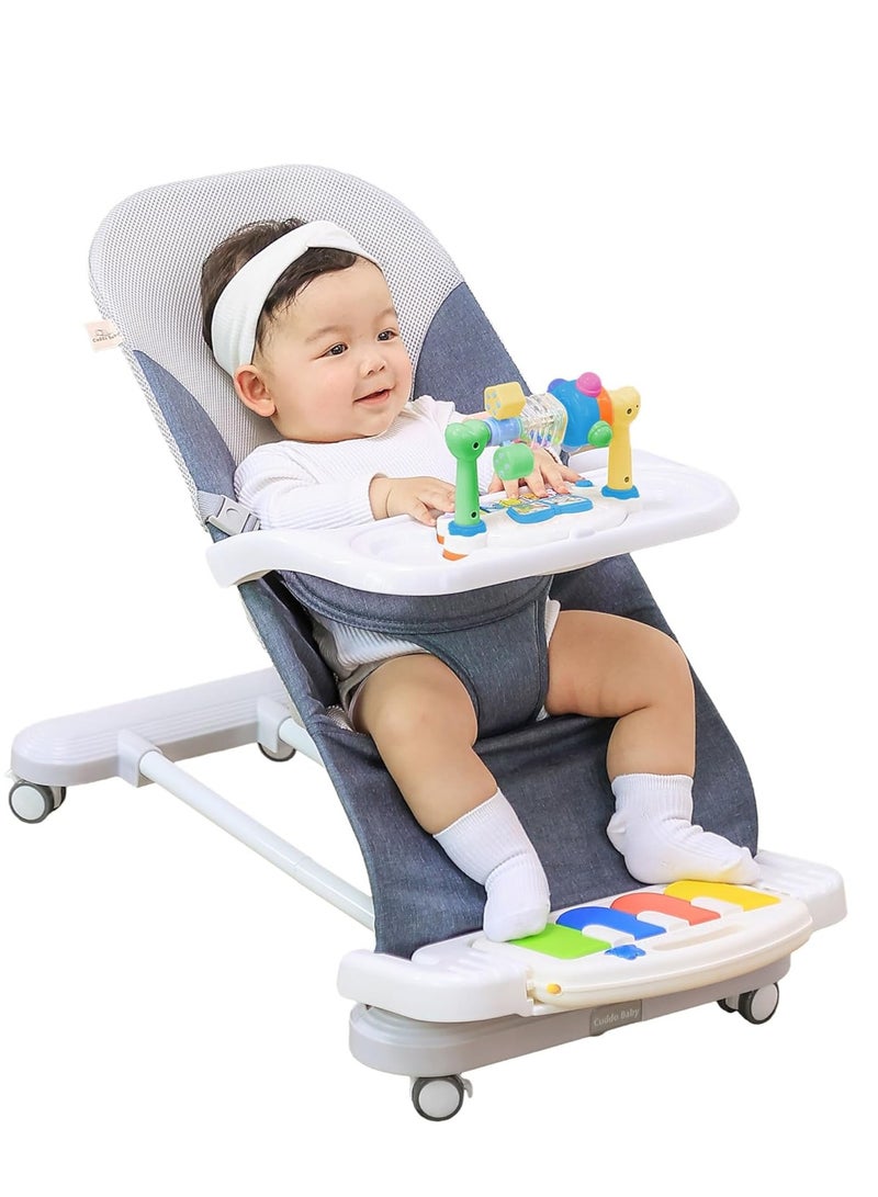 hibobi 4 in 1 Multifunctional Baby Bounce Chair with 360° Rotatable Wheels, Toy Rack, Removable Dinner Plate, Pedal Piano, and Music Box - Image 1