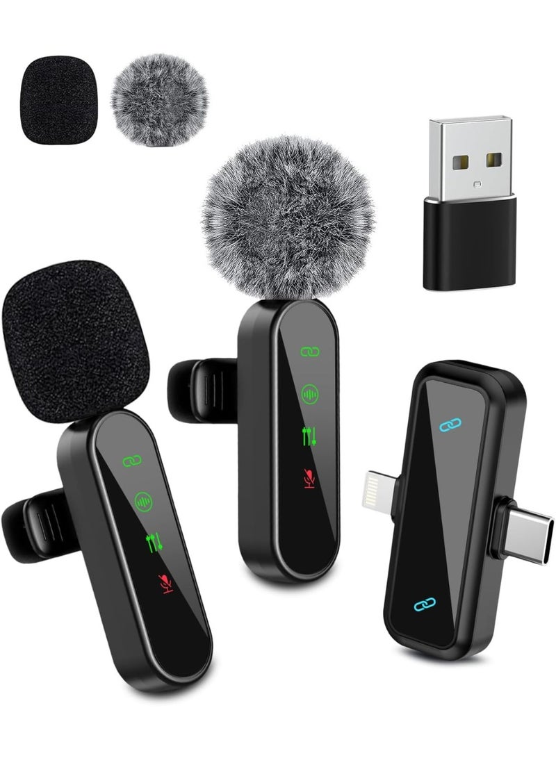 Wireless Mini Lavalier Lapel Microphone for iPhone iPad & Android Phone, 2 in 1 Lapel Mic for Video Recording- Dual Mics with Noise Reduction for Video YouTube Tiktok Podcast Vlogging(2 Pack) - Image 1