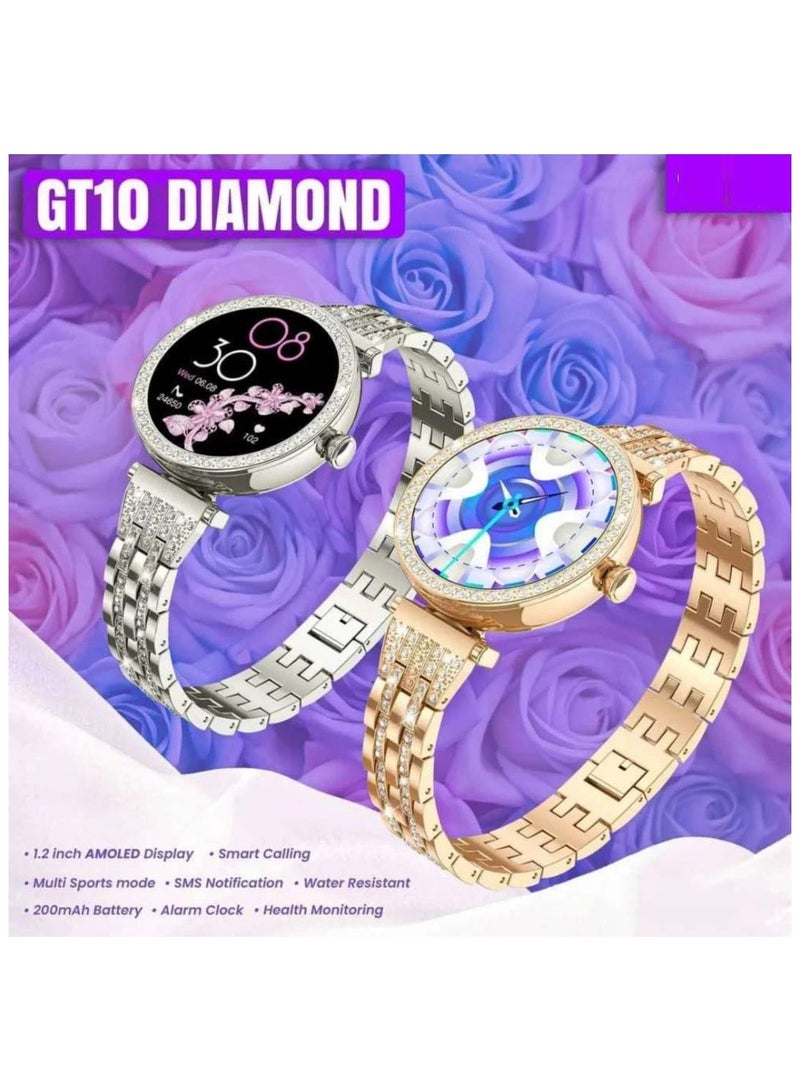 Oteeto GT10 Diamond Smartwatch – 1.2" AMOLED Display | Heart Rate, Sleep & Menstrual Cycle Tracking | Stylish Fitness Smartwatch for Women | Android & iOS Compatible - Image 2