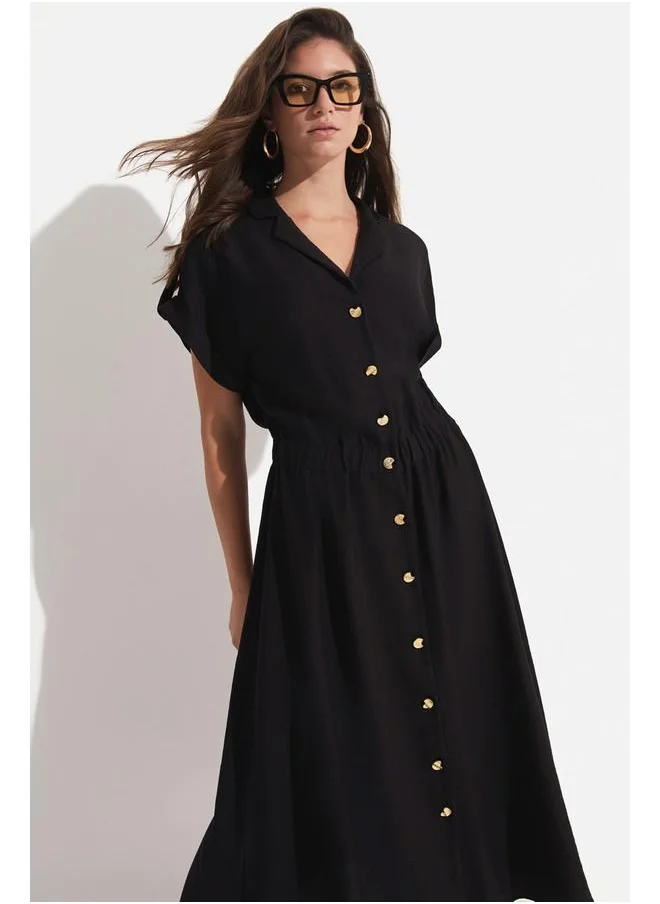 جون June Exclusive Modal Blend Shirt Dress Black