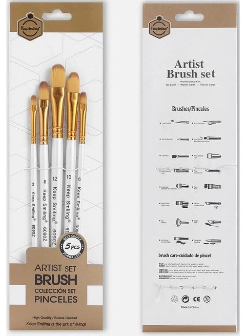 5PCS Professional Artist Brush Set for Oil, Acrylic & Watercolor
