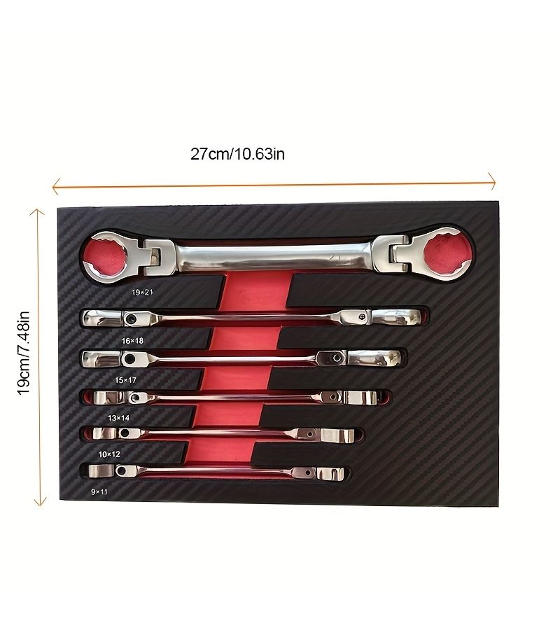 6pcs Silvery Double Head Universal Oil Pipe Wrench Shaking Head 9-21mm Removal Machine Auto Repair Tool Set - Image 3